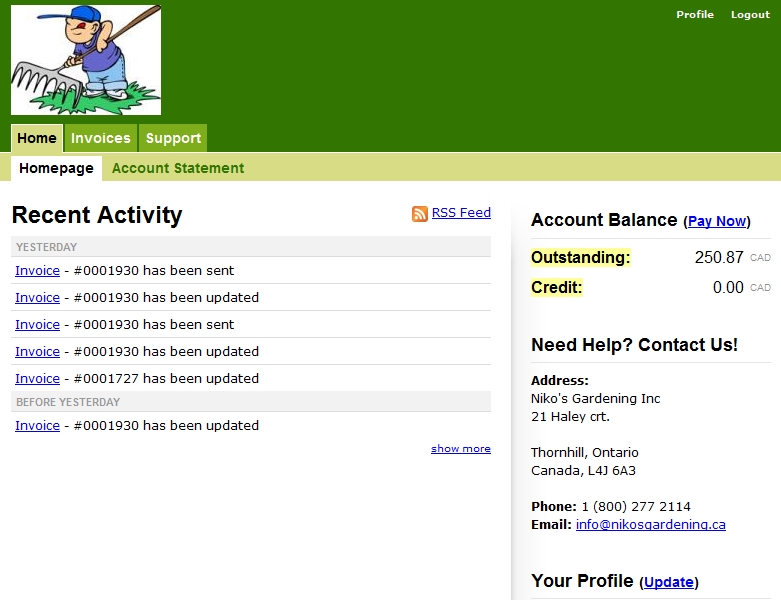 Client account online @ Niko's Gardening (Sodding and maintenance) Client account online @ Niko's Gardening (Sodding and maintenance)